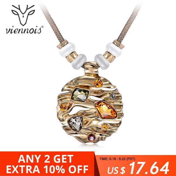 

viennois coffee gold color round pendant necklace for women large crystal multicolor austrian rhinestone opal stone jewelry j190625, Silver