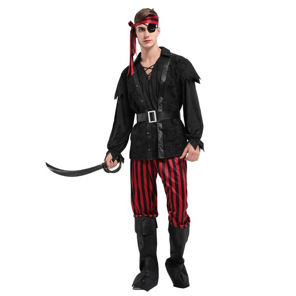 

men king of the high seas buccaneer pirate costumes halloween purim party carnival masquerade cosplay outfit, Black;red