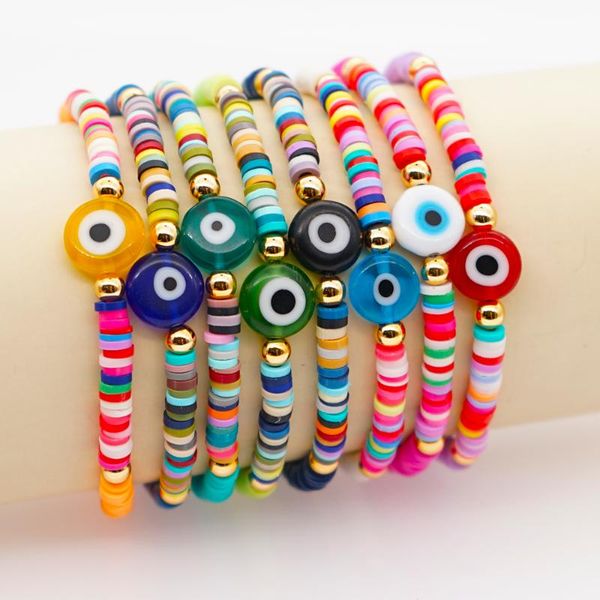 

beaded, strands go2boho bijoux femme 2021 bracelets for women turkish evil eye lucky bracelet jewellery disc heishi beads handmade boho, Black