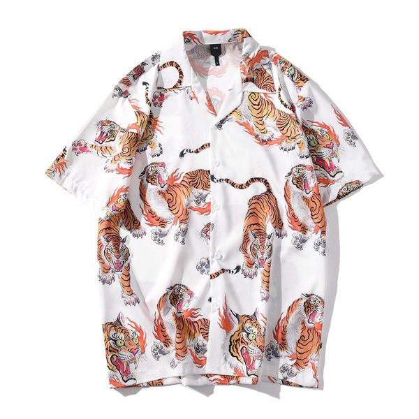 

men's casual shirts summer short sleeve 3d tiger full printed formal hawaiian beach streetwear harajuku hip hop fashion korean, White;black