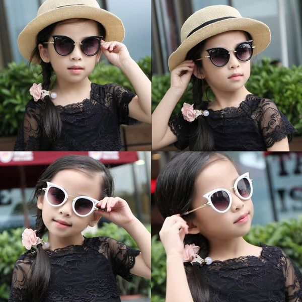 

new kids sunglasses girls cat eye children glasses boys uv400 lens baby shades a0nf, White;black