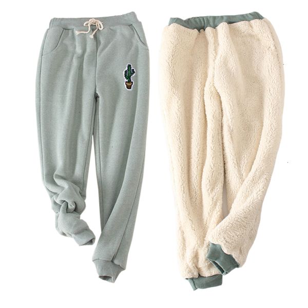 

pants women cactus pants green gray loose thick fleece winter long trousers casual velvet sweatpants harem warm pants, Black;white