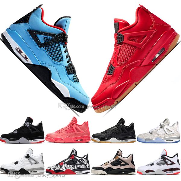 

new bred 4 4s what the cactus jack laser wings mens basketball shoes denim blue pale citron men sports designer sneakers 36-47