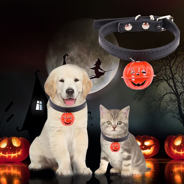 

halloween pumpkin pet dog collar cortex bell cat puppy charm adjustable lovely safety collars 1pc