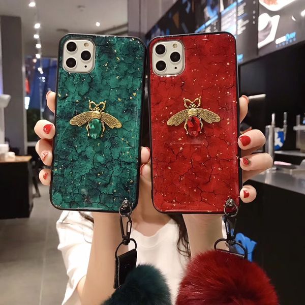 

3d luxury cute lovely bee diamond hair ball retro beebling case for iphone 11 pro promax back cover