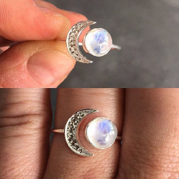 

bohemian moon stone open rings for woman girls fashion moon finger ring romantic wedding party jewelry gift finger rings, Silver