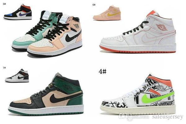 

2019 new 1 mid white / black / blue / red men/women/kids basketball shoes 1s 1 mid 3 white black hyper royal sneakers