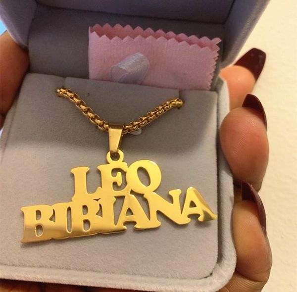 

2020Gothic Jewelry Custom Name Necklace Stainless Steel Pendant Gold Long Bead Chain Personalized Nameplate Necklaces Women Men Gift