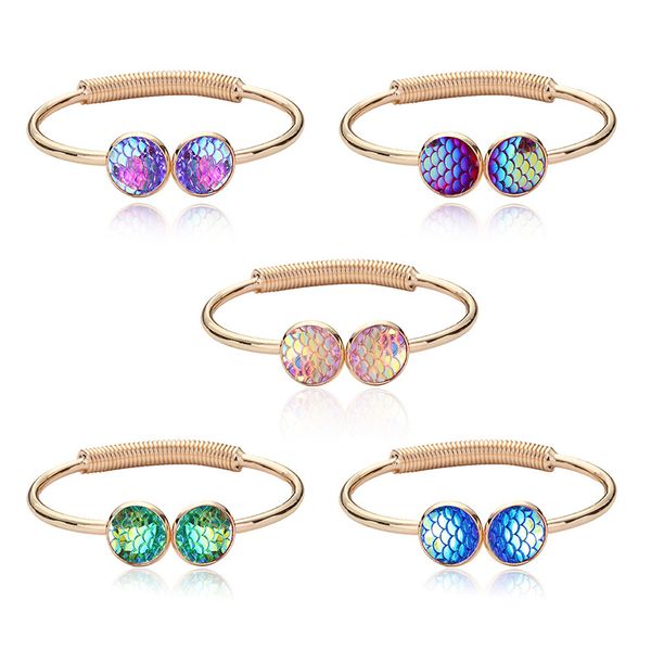 

fashion women girls 12mm colorful fish scales charms pattern mermaid style adjustable cuff bracelet jewelry gifts, White