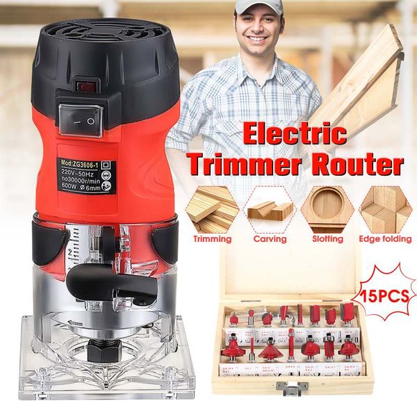 

600w 220v corded electric wood trimmer wood milling engraving slotting trimming machine hand carving machine router