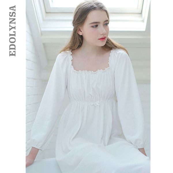 

vintage night dress autumn women sleepwear white cotton homewear square collar sleepdress long sleeve nightgown sleepshirts t264, Black;red