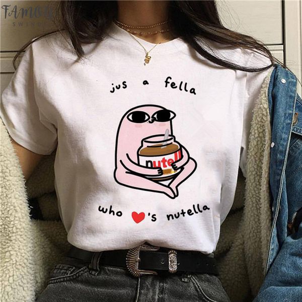 

nutella kawaii print t shirt women 90s harajuku fashion t shirt graphic cute cartoon tshirt korean style tees female, White