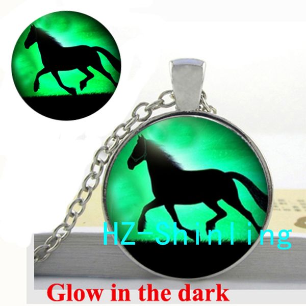 

glow in the dark black horse necklace running horse pendant glass animal jewelry glowing necklace pendant, Silver
