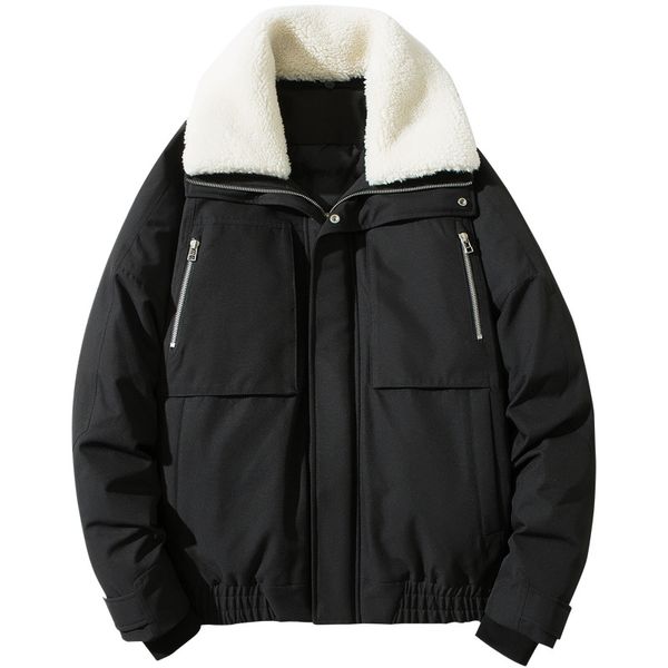 

cotton men's winter overalls jacket new korean style trend casual down jacket and cotton down lambskin thick coat parka, Black