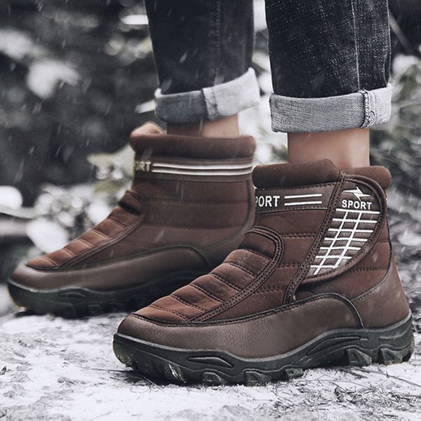 

winter men snow boots shoes winter boots with fur fashion men ankle warm plush footwear shoes, Black