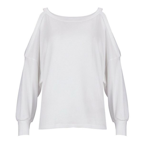 

new style women's blouses ladies summer off shoulder long sleeve solid loose casual blouse hollow out fashion 2019, White