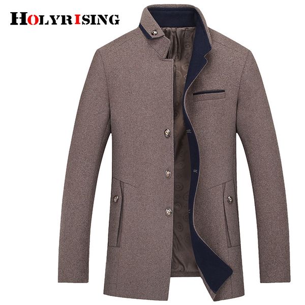 

holyrising new men wool coats turn collar peacoat single breasted vintage hombre wool & blends coats solid male overcoat 18588-5, Black