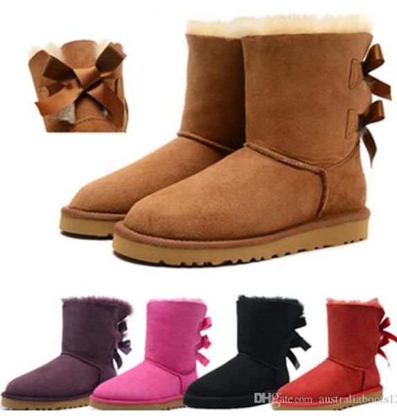 

2019 women boots australia classic snow boots wgg tall real leather bailey bowknot girl winter desinger keep warm size 36-41, Black