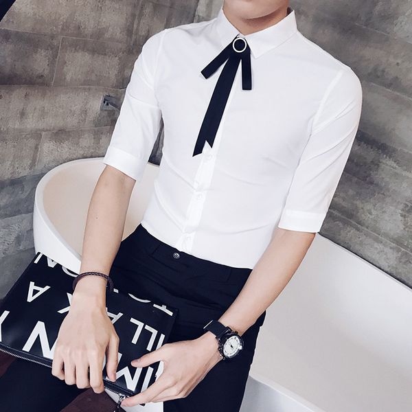 

new summer spring mens shirts luxury solid color half sleeve men dress shirts plus size -4xl 5xl slim fit casual male, White;black