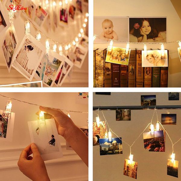 

1.5m/3m/6m leds card clip decorative chain battery operated lighting p home for christmas party holiday lighting clip 5z