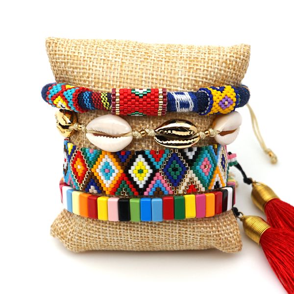

rttooas bohemian enamel tile bracelets miyuki rainbow bracelet set boho shell jewelry charm bracelet 2019 new fashion gift, Golden;silver