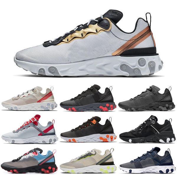 

nike react element 55 87 shoes кроссовки тройной черный белый полночь темно-оранжевый оранжевый королевский оттенок синий холод женские мужс, White;red