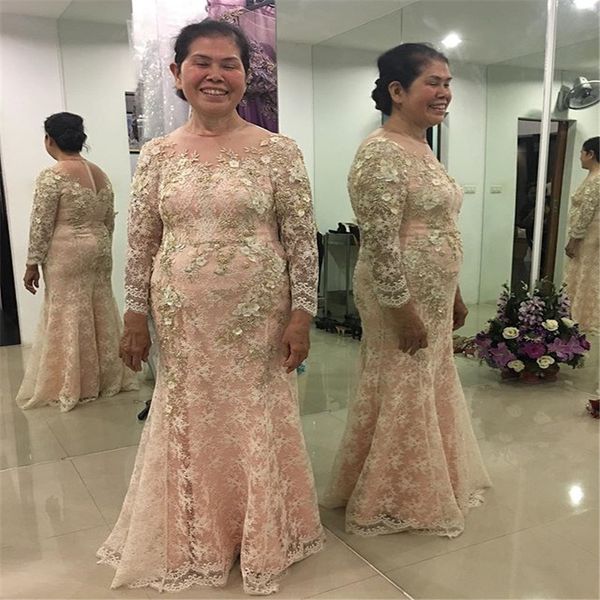 

2019 lace mermaid evening prom dresses with jewel long sleeves appliques mother of the bride dress, Black;red