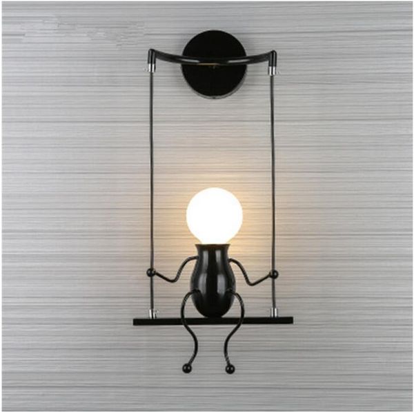 

humanoid robot creative wall lamp modern children iron lamp simple mural art decoration lighting e27 children's bedroom chandelier
