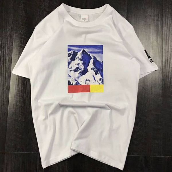 

summer t shirt with letter snow mountain men clothing crew neck casual designer women short sleeve shirt asian size m-xxl, White;black