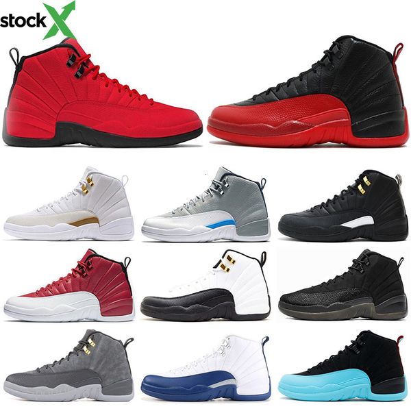 

wholesale 12 12s mens basketball shoes taxi gym red the master bulls flu game gamma blue french blue men sports sneakers size 7-13, Black