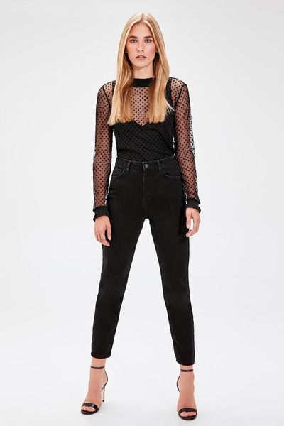 

trendyol black high waist mom jeans twoaw20je0129, Blue