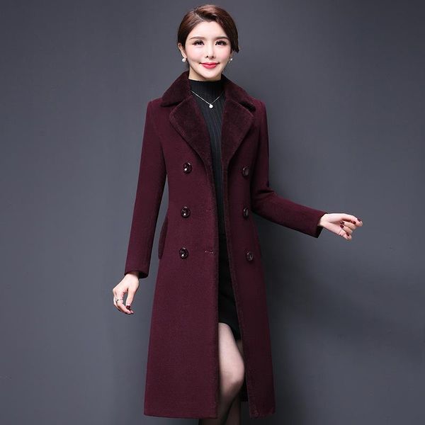 

casaco feminino 2019 abrigos mujer autumn wide cashmere blends woolens outerwear female coat autumn winter coats solid coat 5xl, Black