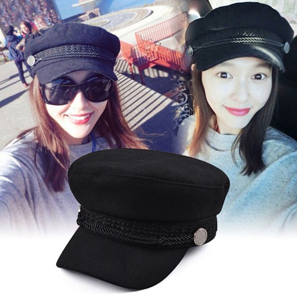 

womne vintage black beret fashion women streetwear rope casual flat cap winter autumn spring warm cotton blend hat, Blue;gray