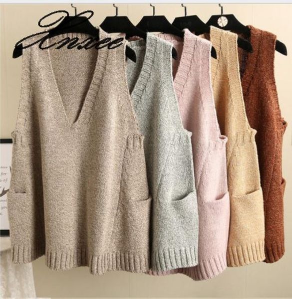 

large size sweater vest female 2019 autumn korean version of the long section v-neck sleeveless loose solid color sweater vest female, White;black