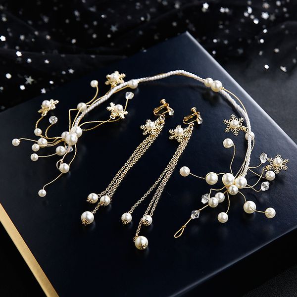 

mori fairy pearl beads headbands bride's wedding headdress exquisite hair hoop wedding hair accessories wholesale, White;golden