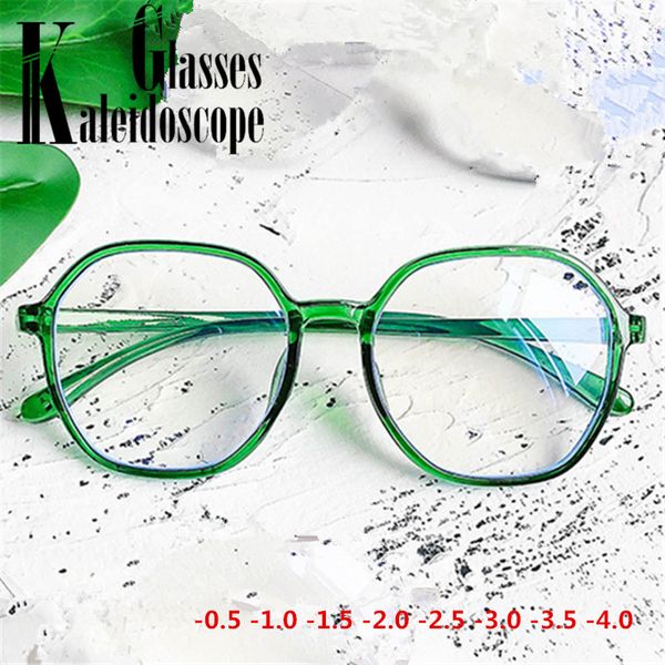 

1.0 -1.5 -2.0 -2.5 -3.0 -3.5 -4.0 anti-blue light finished myopia glasses women men transparent polygon nearsighted eyewear, Black