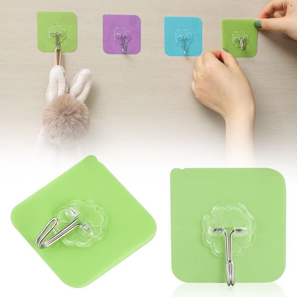 

6pcs candy color seamless adhesive hook kitchen bathroom strong waterproof wall rack traceless hook hanger home & living