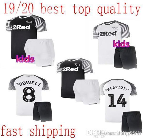 

new kids kit derby county soccer jerseys 32 rooney 14 marriott 10 lawrence 9 waghorn 8 dowell 7 paterson custom home away, Black