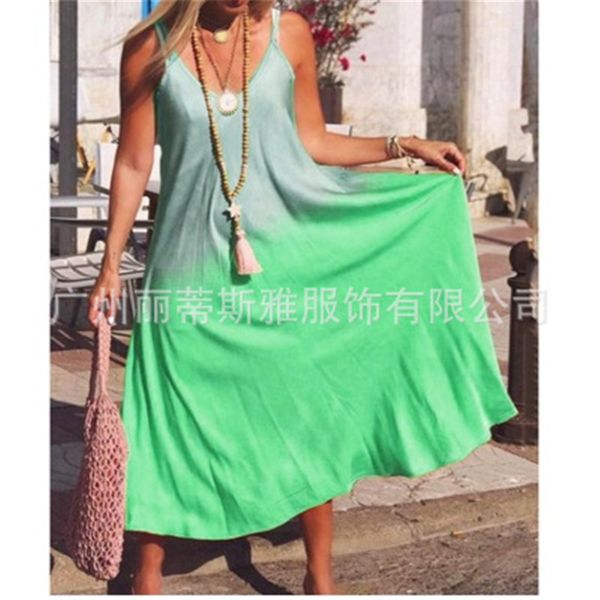 

women designer dresses spring autumn long sundress gradient color sling ladies dresscasual beach maxi dress, Black;gray