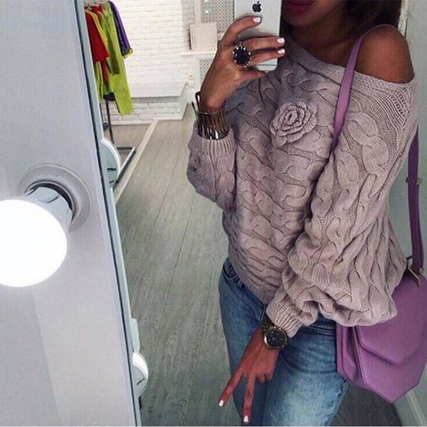 

autumn and winter 2019 fashion new - style bat - sleeved sweater women shoulder knitted sweater sweet one word collar, White;black