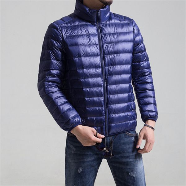 

brand casual ultralight mens down jackets 2019 winter men fashion down jacket coats male warm solid color overcoats, Black
