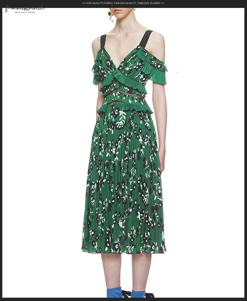 

2019 new arrival self portrait s summer mid-calf green flower print women dress runway -xxl, Black;gray