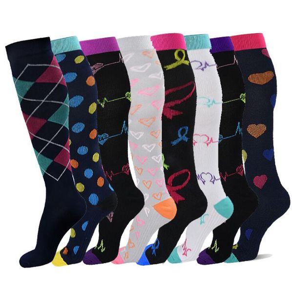 

compression socks for women & men 8 pairs 20-30 mmhg is graduated athletic running flighttravel nurses, Pink;yellow