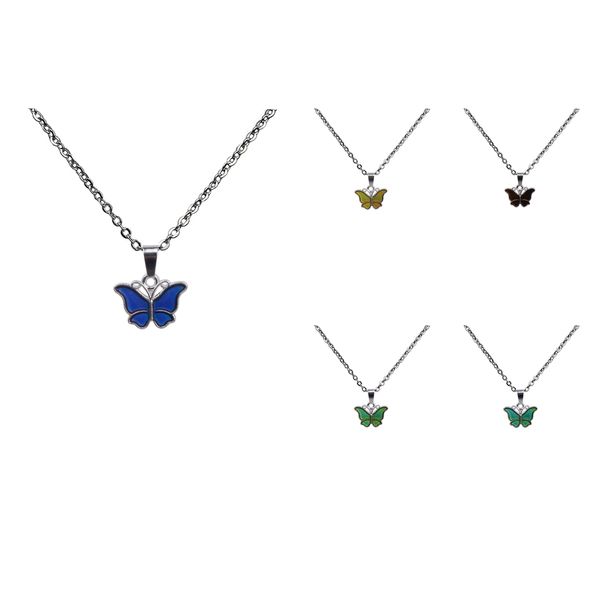 

5 pieces butterfly pendant mood color change pendant necklace, Silver