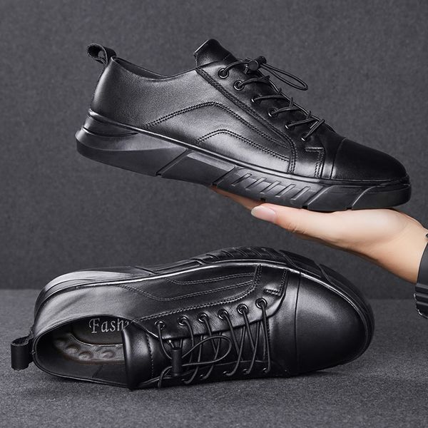 

новые 2019 высокого качества из натуральной кожи обувь мужчин flats plus velvetmen вскользь обувь марка man мягкие комфортная зашнуровать bl, Black