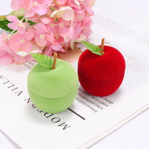 

creative apple velvet ring earrings jewelry box fashion red green jewelry packaging box for wedding engagement display holder, Pink;blue