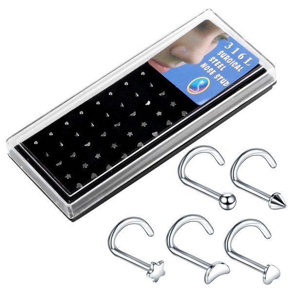 

40pcs/set steel nose piercings piercing nariz nostri screw piercing de nariz bone nose earring studs body jewelry piercings, Slivery;golden