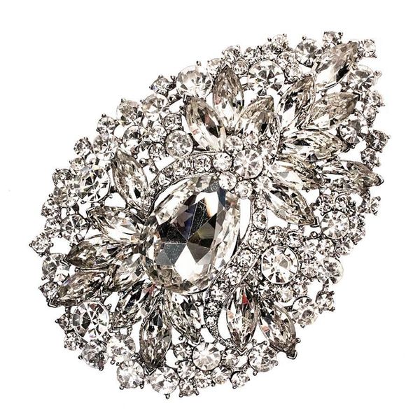 

3.8 inch extra large heart glass crystal diamante wedding bridal drop brooch, Gray