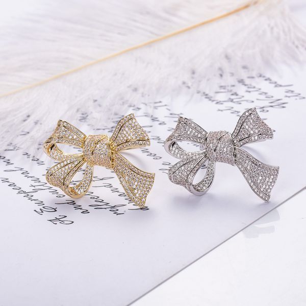 

2020 new factory direct sales micro-inlaid zircon bow open ring copper plated real gold ring jewelry, Silver