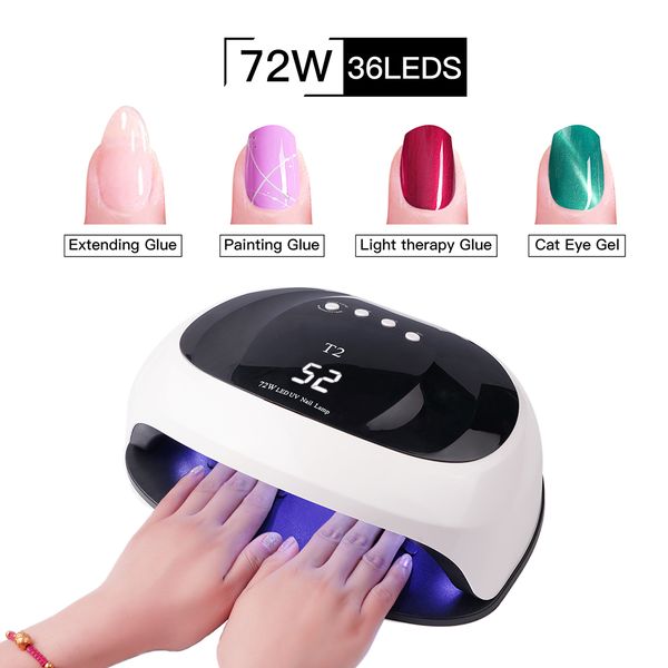 

72w nail dryer led lamp 36pcs leds dual hands nail lamp for curing uv gel polish with 10/30/60s timer smart for manicure